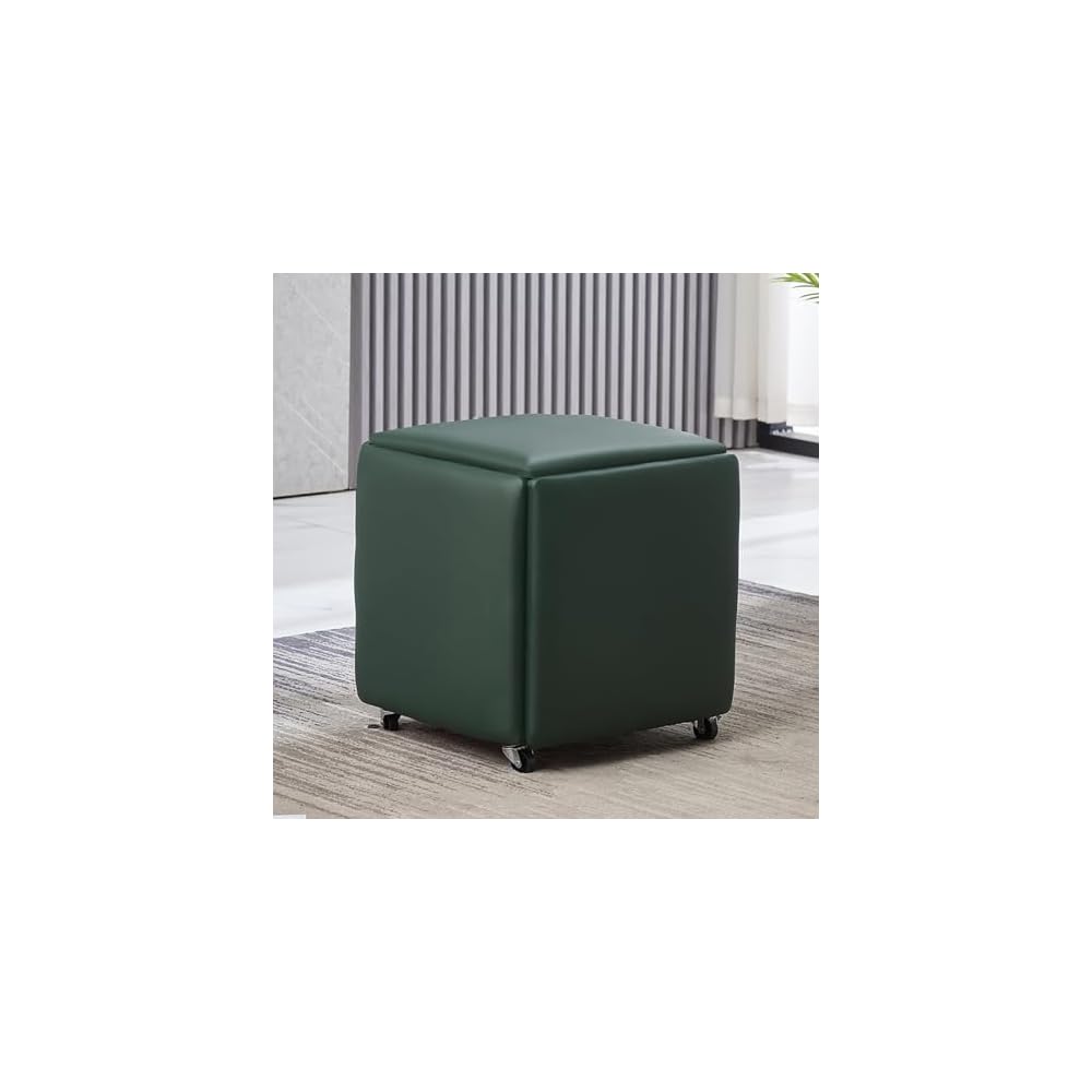 5 in 1 Leather Seating Cube with Swivel Casters Stackable Nesting Stool Movable Sofa Chair Stool Dressing Chair for Living Room Bedroom 14x14x15 inches Leather Material