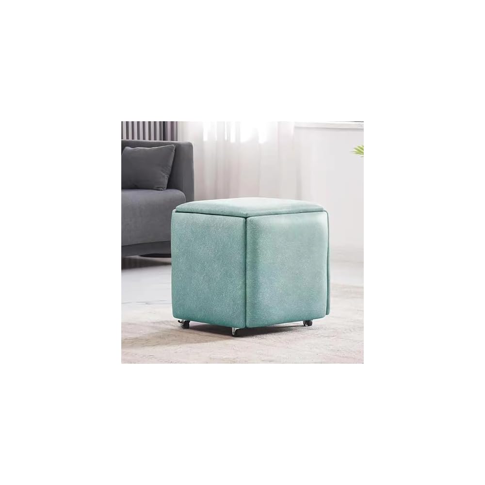 5 in 1 Leather Seating Cube with Swivel Casters Stackable Nesting Stool Movable Sofa Chair Stool Dressing Chair for Living Room Bedroom 14x14x15 inches Leather Material