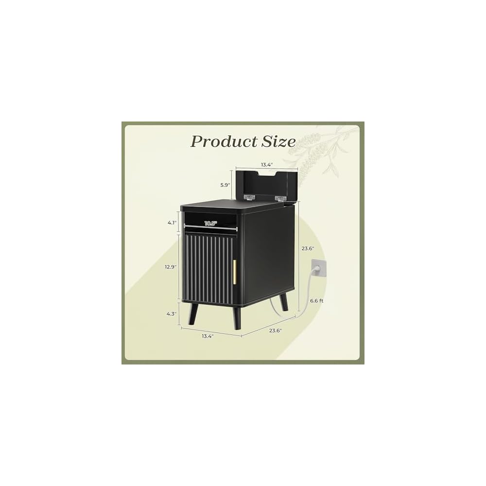 Huuger Narrow End Table with Charging Station, USB-C Port