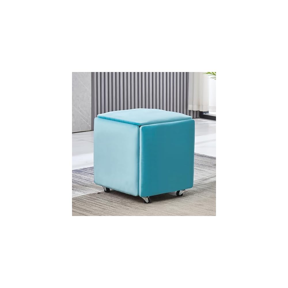 5 in 1 Leather Seating Cube with Swivel Casters Stackable Nesting Stool Movable Sofa Chair Stool Dressing Chair for Living Room Bedroom 14x14x15 inches Leather Material