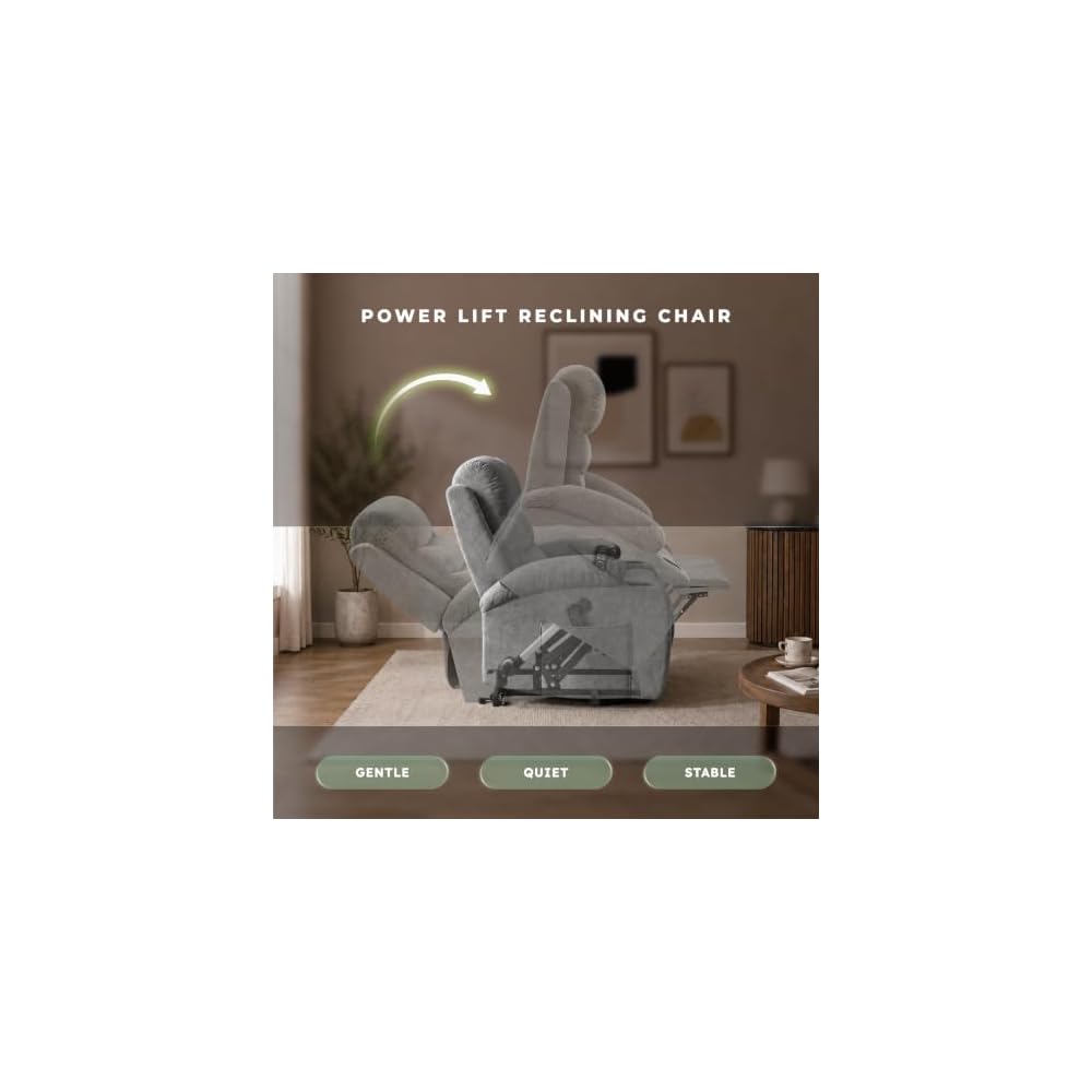 Lexicon Power Lift Recliner Chair, Massage, Heat & USB Charging, Gray