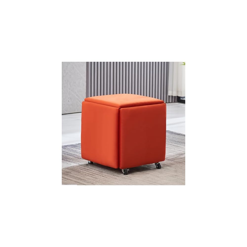 5 in 1 Leather Seating Cube with Swivel Casters Stackable Nesting Stool Movable Sofa Chair Stool Dressing Chair for Living Room Bedroom 14x14x15 inches Leather Material