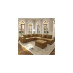 KEIKI 110" L-Shaped Oversized Plush Corduroy Modular Sectional Sofa with Pull-Out Bed, Convertible 6-Seater Sleeper Couch Bed with 1 Ottomans & USB & Cup Holders, Easy Assembly, for Living Room, Camel