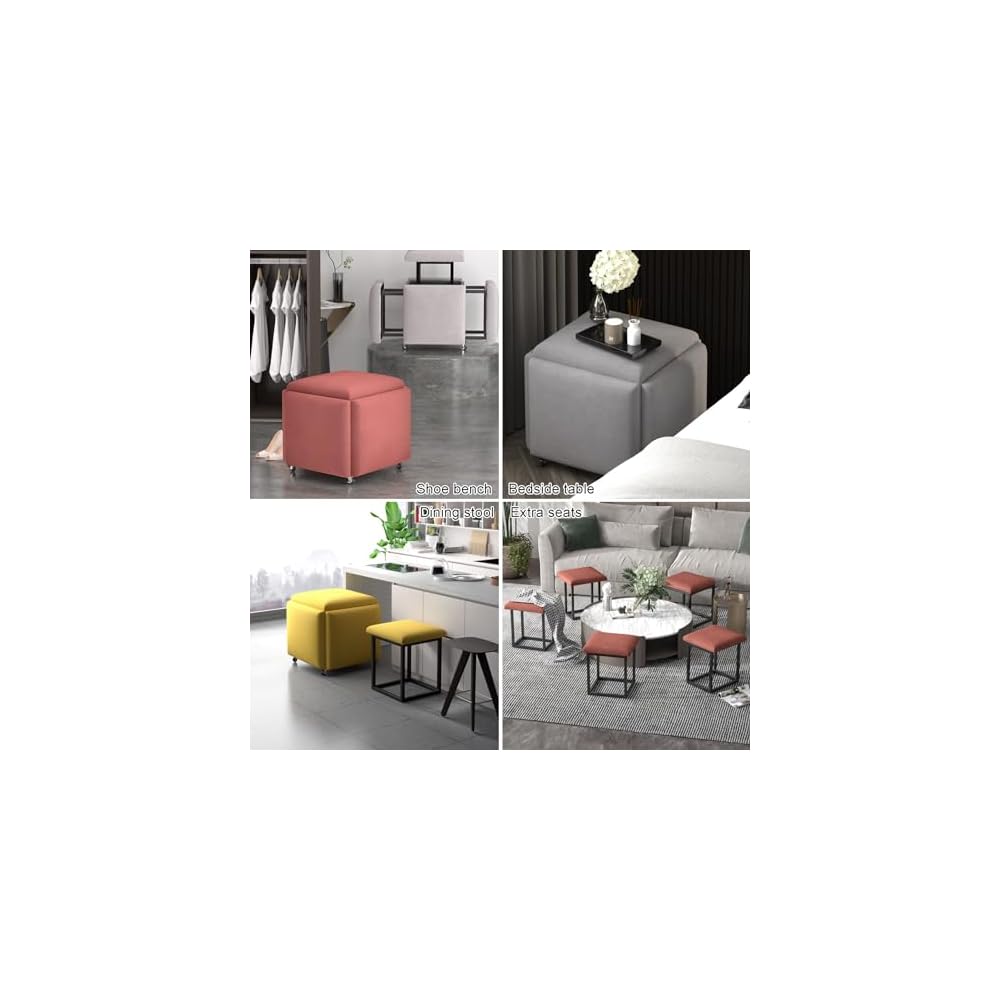 5 in 1 Leather Seating Cube with Swivel Casters Stackable Nesting Stool Movable Sofa Chair Stool Dressing Chair for Living Room Bedroom 14x14x15 inches Leather Material
