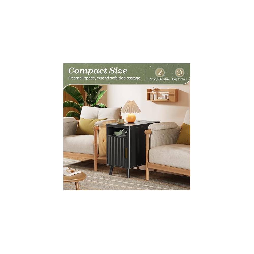 Huuger Narrow End Table with Charging Station, USB-C Port