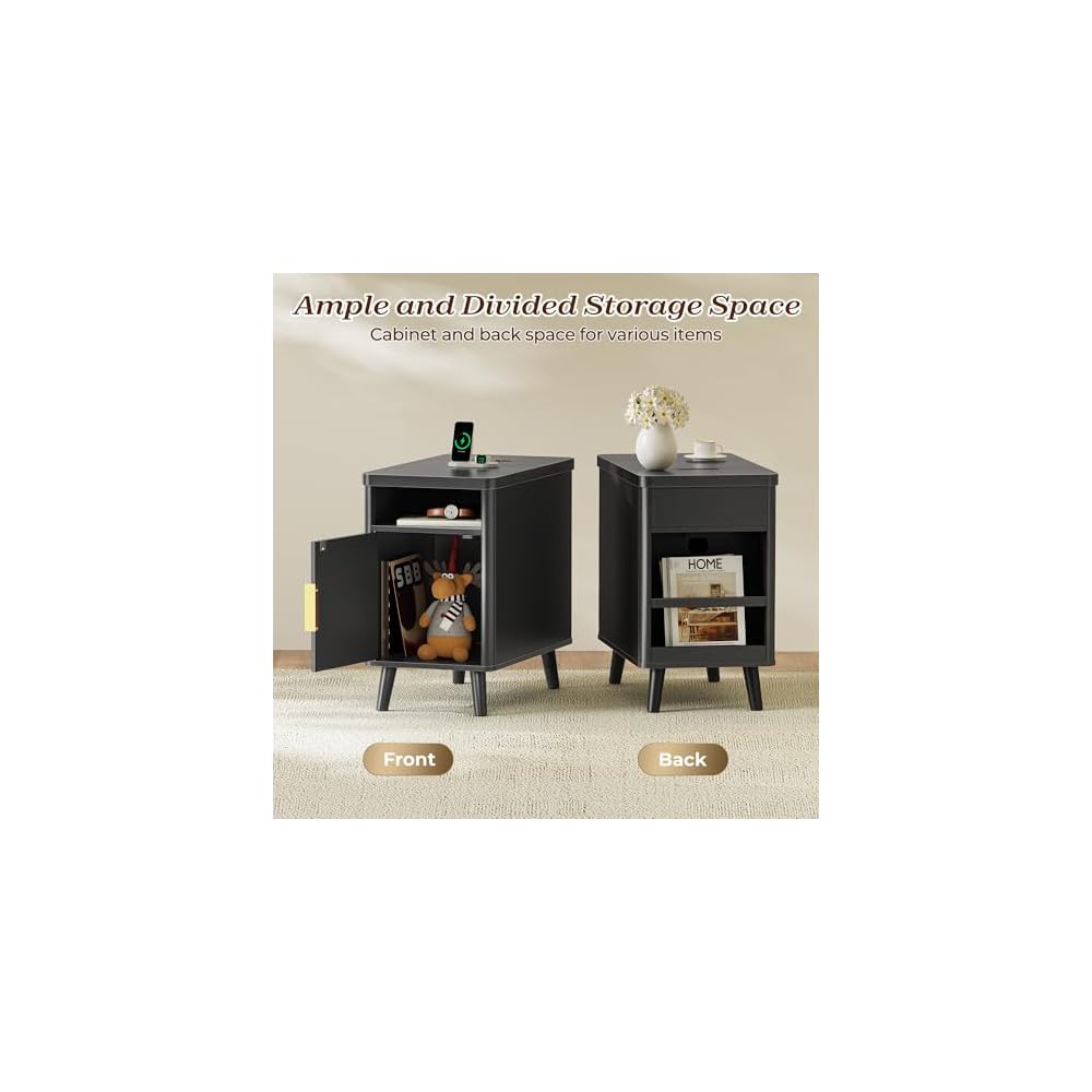 Huuger Narrow End Table with Charging Station, USB-C Port