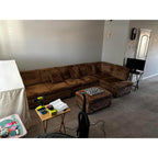 KEIKI 110" L-Shaped Oversized Plush Corduroy Modular Sectional Sofa with Pull-Out Bed, Convertible 6-Seater Sleeper Couch Bed with 1 Ottomans & USB & Cup Holders, Easy Assembly, for Living Room, Camel