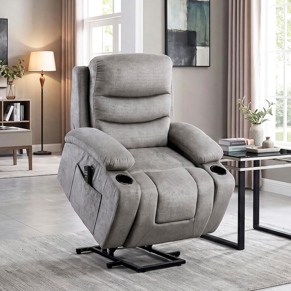 Lexicon Power Lift Recliner Chair, Massage, Heat & USB Charging, Gray